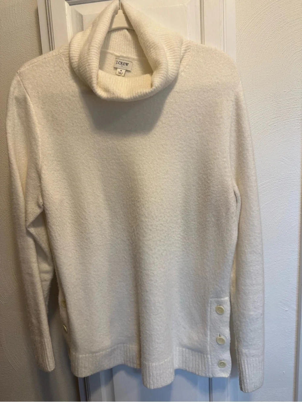 J. Crew Ivory Cowl Neck Turtleneck Sweater with Side Buttons